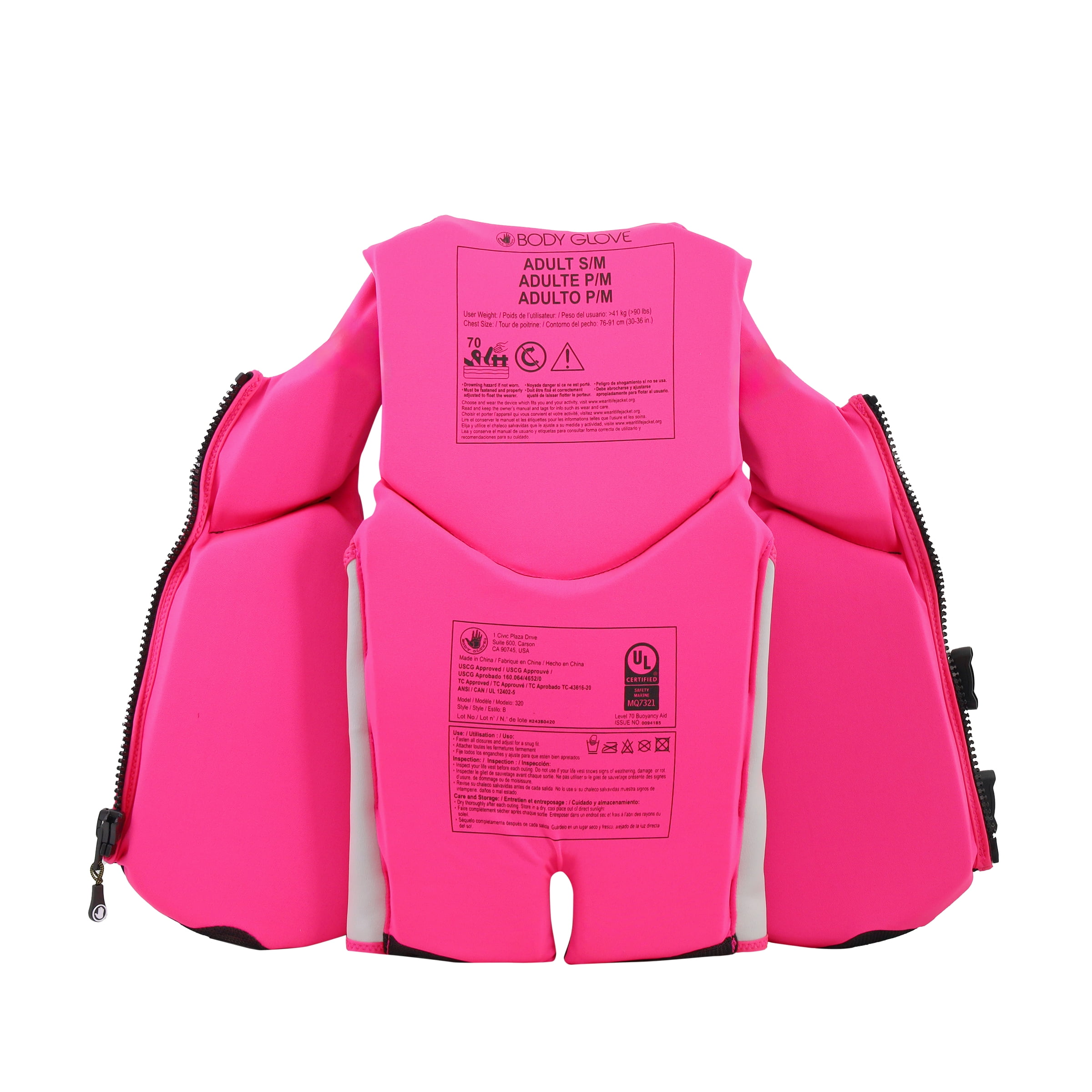 Body Glove Women's Adult Neoprene PFD Life Jacket and Vest, Dual Size S/M, Pink