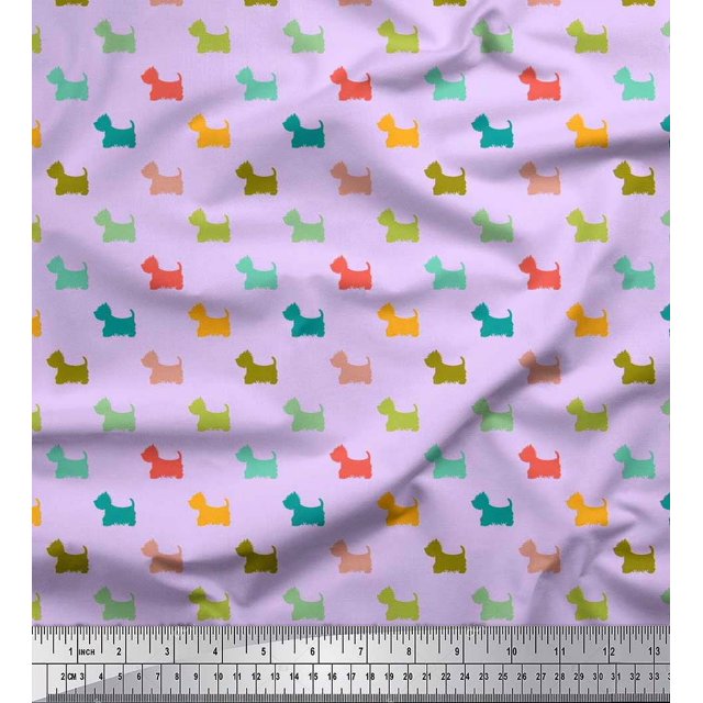 Soimoi Moss Georgette Fabric Havanese Dog Print Fabric by Yard 42 Inch Wide