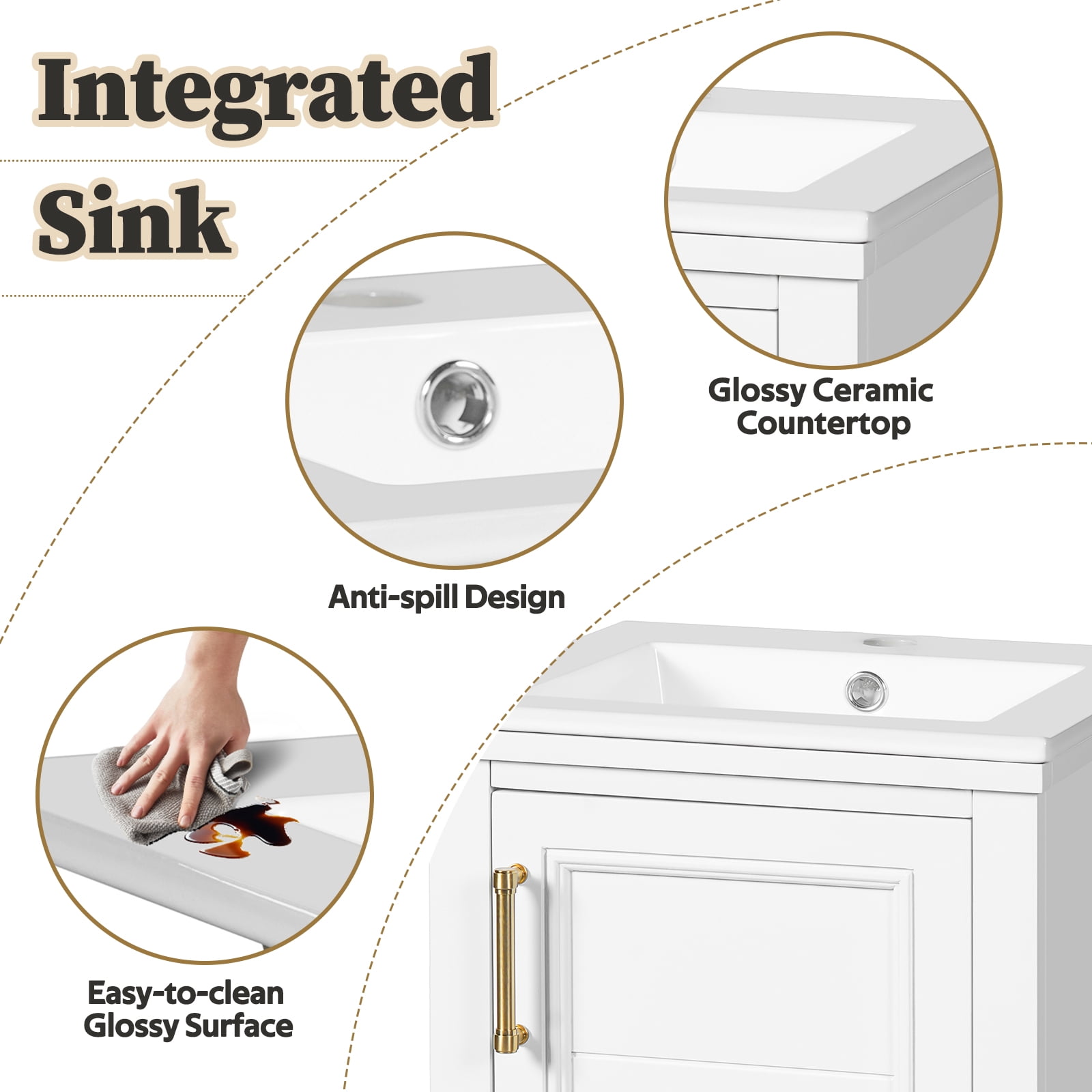Harper & Bright Designs 16" Small Bathroom Vanity with Sink, Freestanding Storage Cabinet with Soft Close Doors, Bathroom Floor Cabinet with Door Organizer, White