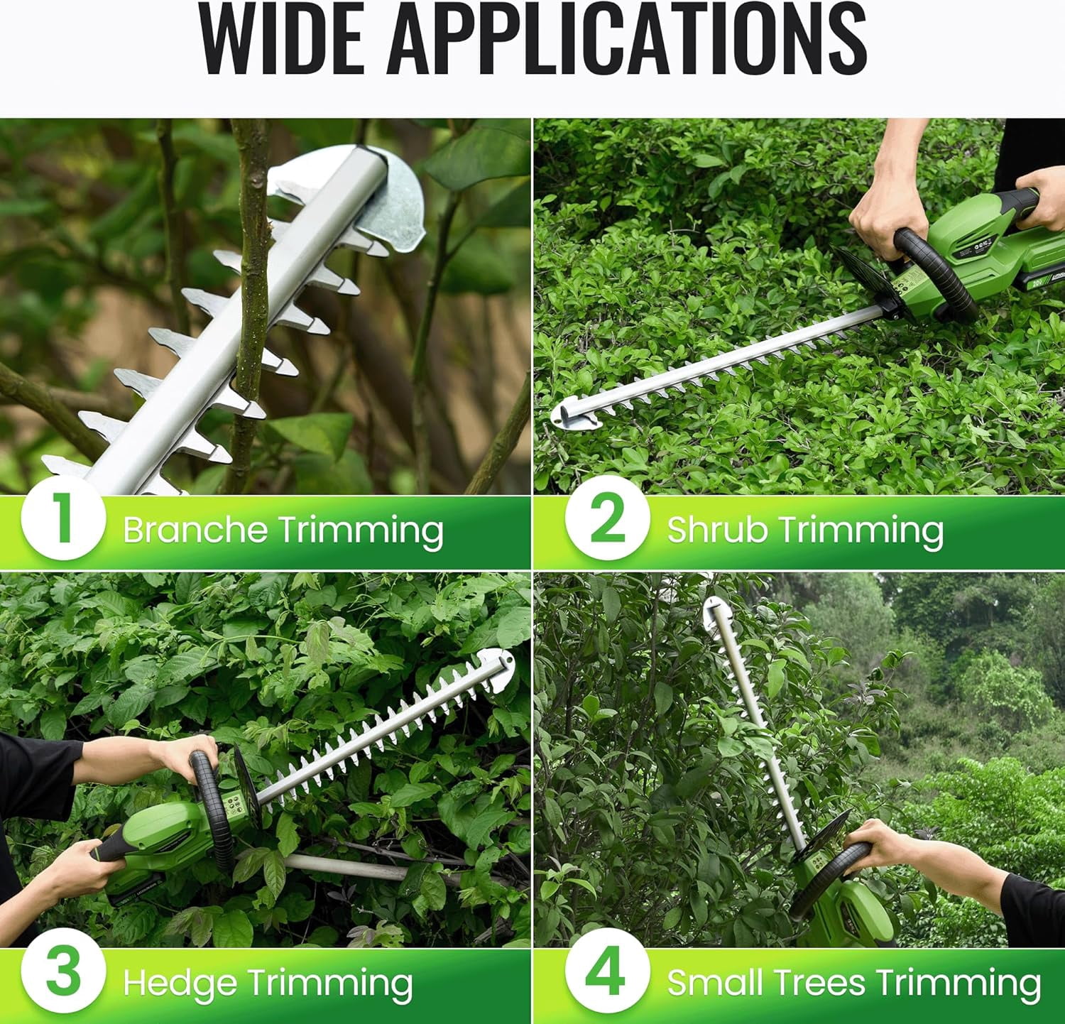 19 Inch Cordless Hedge Trimmer with 20V Battery, 1300RPM Motor for Garden Bush Shaping