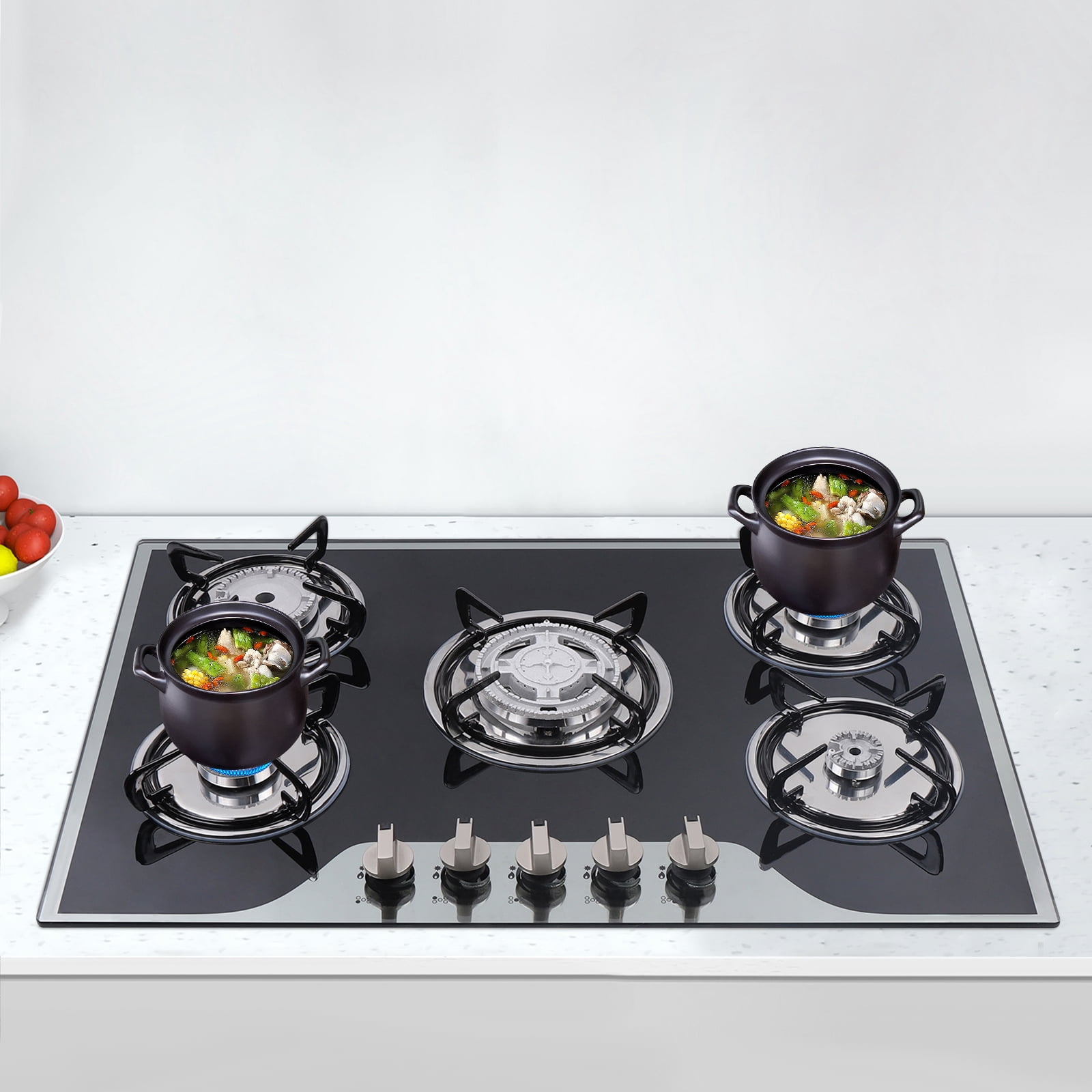 Cook Top 30 Inch Stainless Steel Built-in 5 Burners Stove LPG/NG Gas Cooker Hob for Homes or Restaurants
