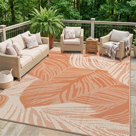 Pentantan Outdoor Rug 5'x8' Waterproof Reversible Portable Plastic Outside Mat for Patios, Lightweight Straw Rugs for RV Camping Garden, Orange and White