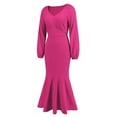 thumbnail image 2 of HAPIMO Women's Tea Length Mermaid Dress Solid Color Elegant Casual High Waist Long Sleeve Spring V Neck Trendy Hot Pink XL, 2 of 8