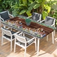 thumbnail image 2 of Spring Botanical Table Cloths for 5 Foot Rectangle Tables, Farmhouse Black Plaid Brown Wooden Grain Patio Waterproof Elastic Fitted Tablecloths, Washable Rectangular Table Cover for Camping, 2 of 8