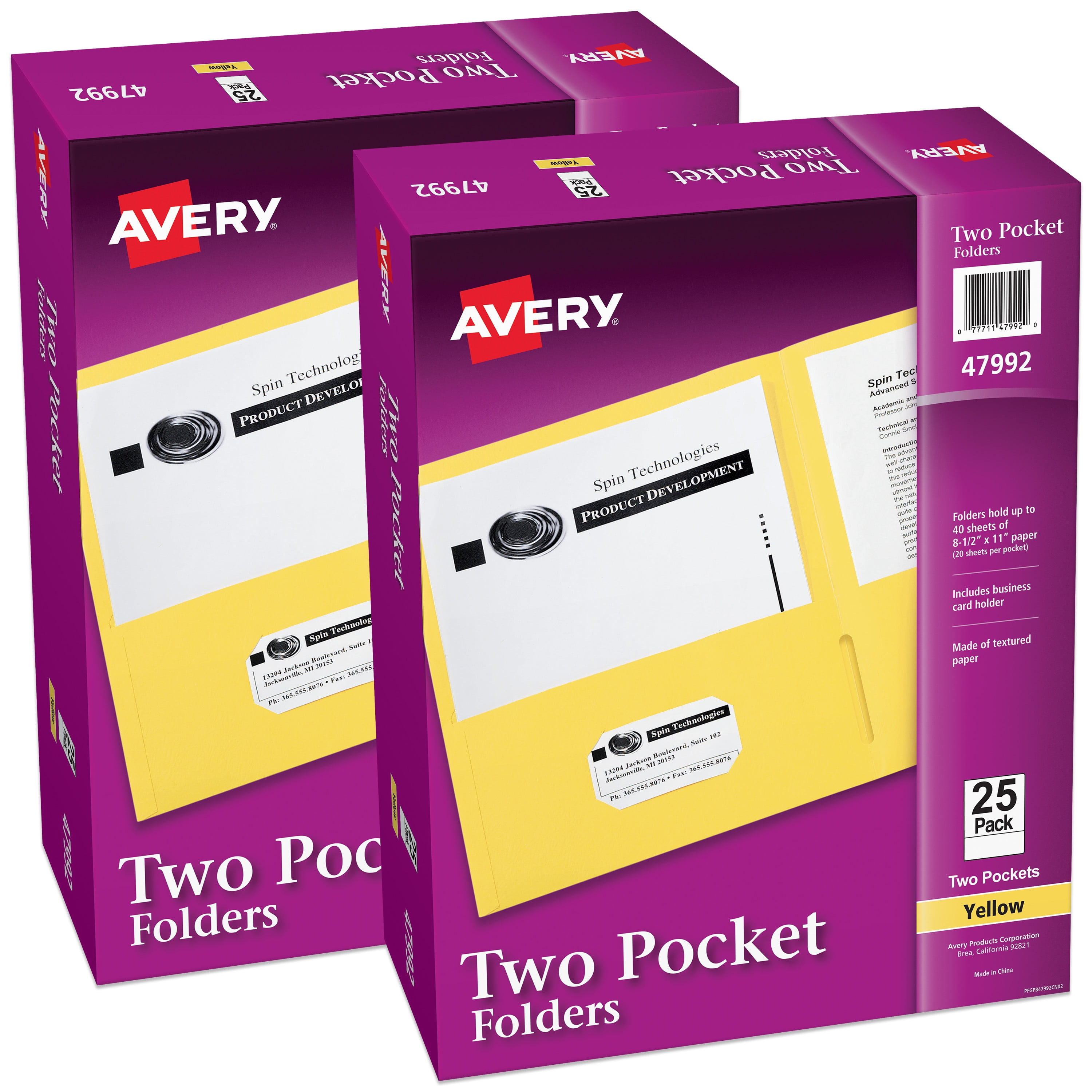 Avery Two Pocket Folders, Holds up to 40 Sheets, Business Card Slot, 25