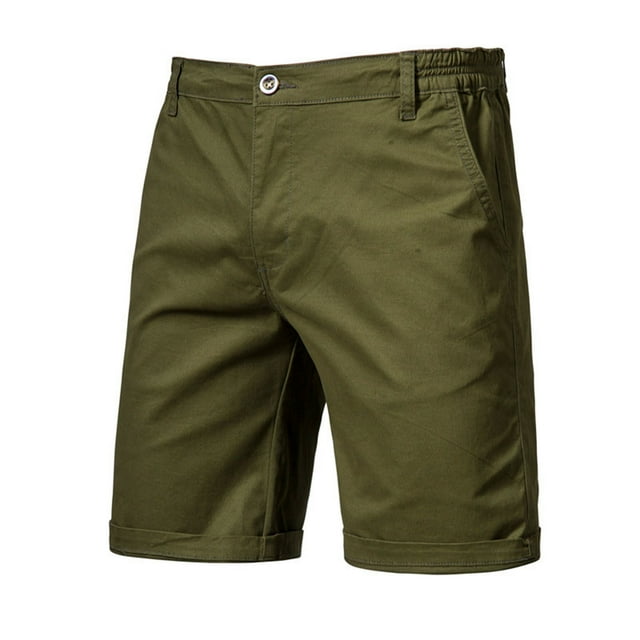 cllios Mens Khaki Shorts Slim Fit Straight Chino Short Pants Elastic Waisted Work Shorts with Button Zipper Summer Solid Loose Short