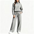 thumbnail image 5 of Lmueinov Two Piece Sets for Women Fleece Sweatsuit Button Mock Neck Sweatshirts Wide Leg Sweatpants Workout Lounge Sets with Pockets Fall Casual Outfits, 5 of 6