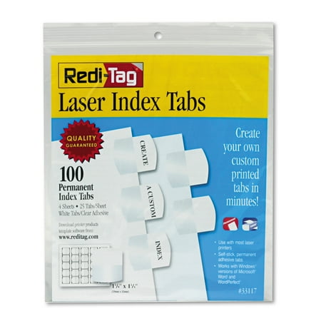UPC: 0012534331178 | Redi-Tag Laser Printable Index Tabs  1/5-Cut Tabs  White  1.13  Wide  100/Pack -RTG33117