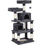 Alden Design 62 Tall Double Condo Cat Tree and Scratching Post Tower, Dark Gray