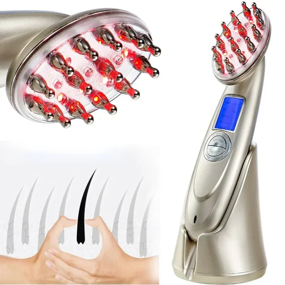 gold  RF Laser Hair Growth Massage Comb Anti-Hair Loss Treatment Infrared Red Light Massager Hair Care Hair Brush RF