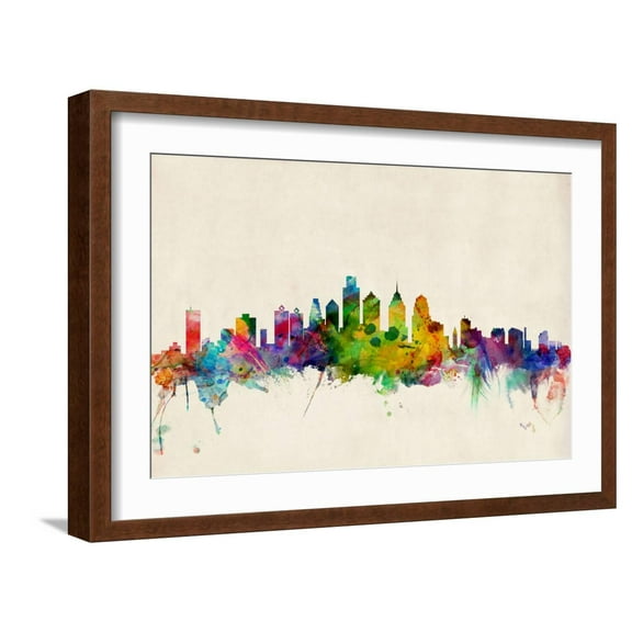Art.com Philadelphia Pennsylvania Skyline Art Print by Michael Tompsett, Brown Frame Wall Art, 23" x 17"