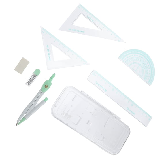 MLINS Professional Geometry Drawing Ruler Protractor Tool Set for Students and Artists, Transparent, Iron and Plastic