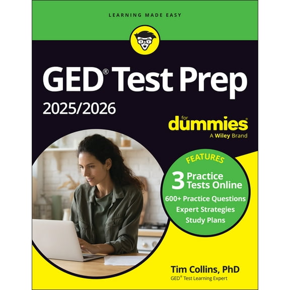 GED Test Prep 2025/2026 for Dummies: Book   3 Practice Tests Online, (Paperback)