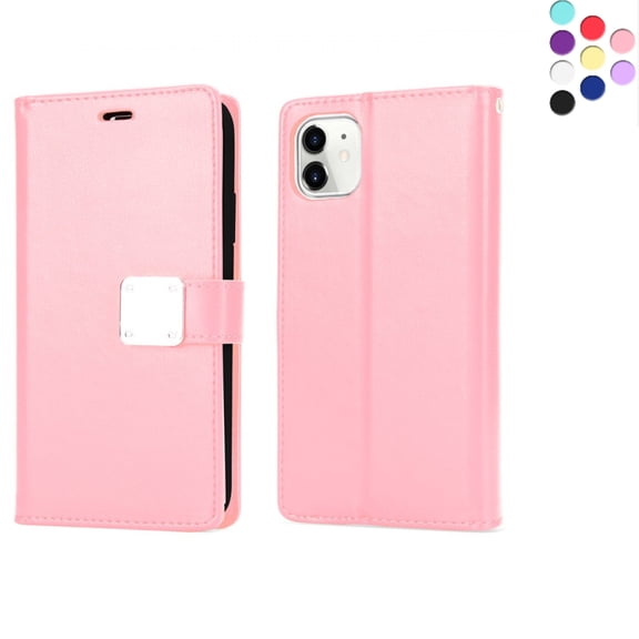 iPhone 12 Pro and iPhone 12 Wallet Multi Pocket Case - PU Leather Flip Folio Case with 5 Card Holders RFID Blocking Kickstand [Shockproof TPU Inner Shell] Rose Gold Color