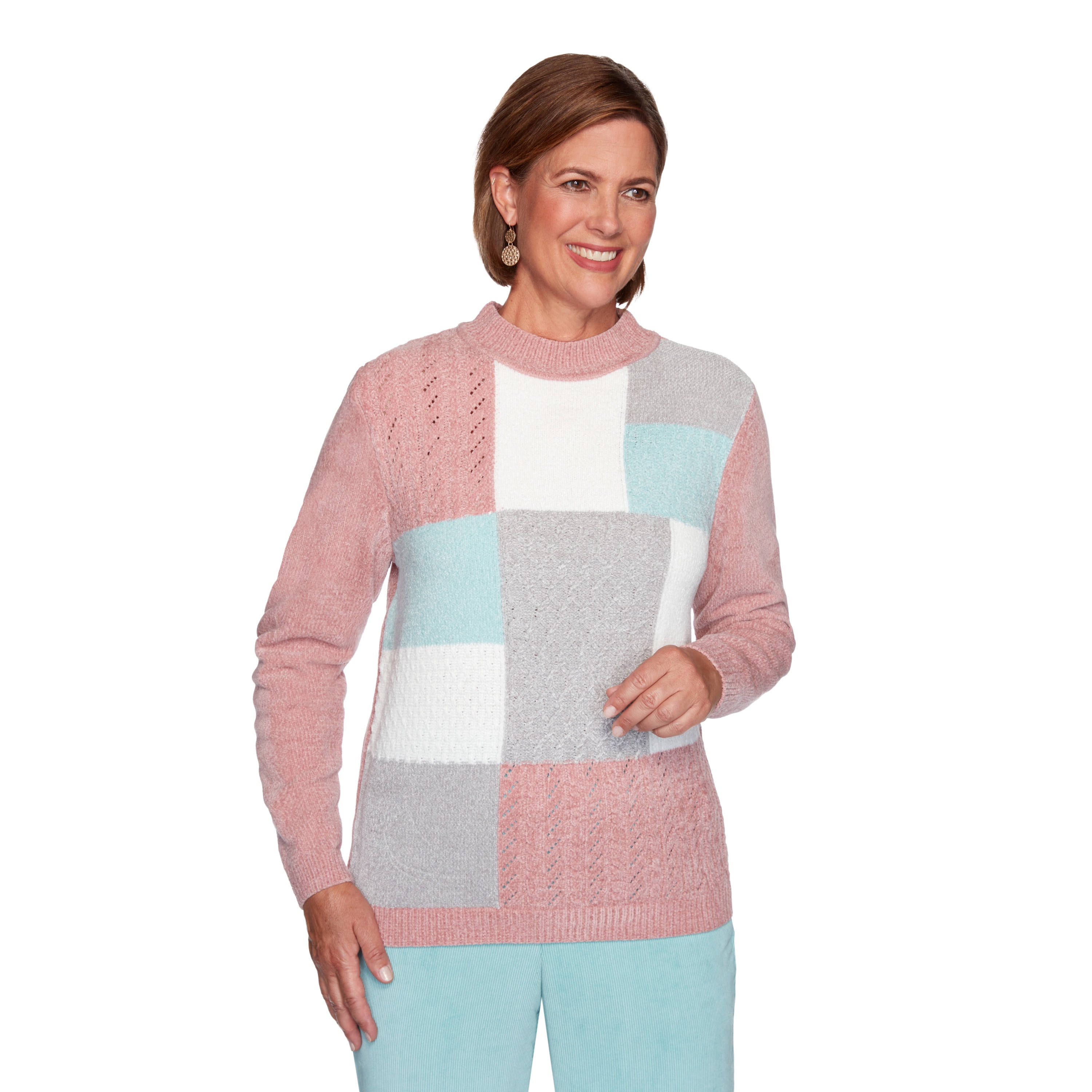 Alfred Dunner Womens Petite Cozy Colorblock Chenille Sweater - Walmart.com