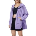 thumbnail image 2 of Yteetum Rain Jackets for Women Oversized Solid Lightweight Long Sleeve Sunproof Waterproof Windbreaker Zipper Hooded Jacket for Outdoor Travel Hiking Camp, 2 of 7