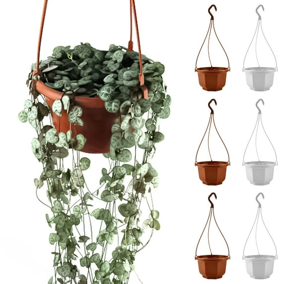 Cheer.US 3 Pcs Plastic Hanging Flower Plant Pots Chain Basket Planter Holder Round Hanging Fence Railing Wall Planter Plant Container for Outdoor Indoor Plants Home Garden Balcony Decoration