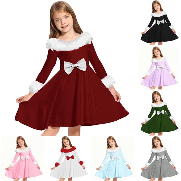 Miluxas Girls Dress Kids Long Sleeve Bow Dress Holiday Party Fancy Dresses White 13 Years(160)