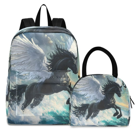 ALAZA Backpack Set Horse Running on Sea Elementary School Bags Student BookBag with Lunch Bag