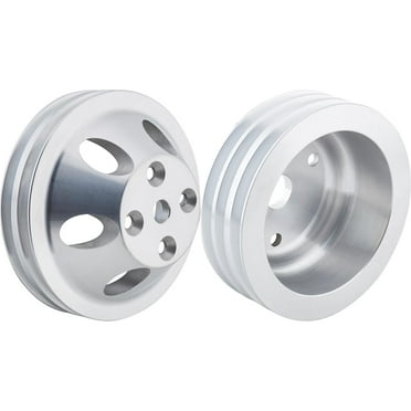 SBC Cast Aluminum Pulley Set for '69-'85 Small Block Chevy - 2-Groove Water Pump & 3-Groove Crankshaft, Long Pump Style, Precision Machined, Lightweight, For Long-Style Water Pumps