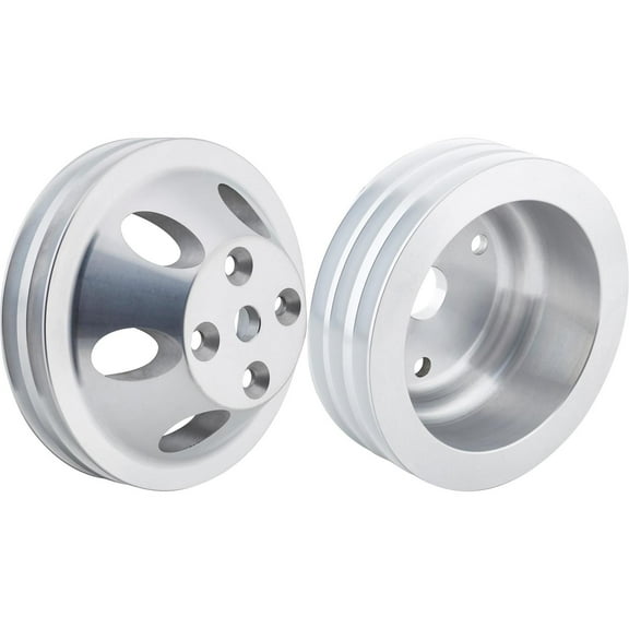 SBC Cast Aluminum Pulley Set for '69-'85 Small Block Chevy - 2-Groove Water Pump & 3-Groove Crankshaft, Long Pump Style, Precision Machined, Lightweight, For Long-Style Water Pumps