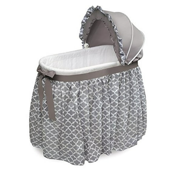 Badger Basket Wishes Oval Baby Bassinet - Full Length Skirt - Gray/Lantern
