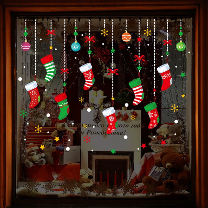 HB Details about   KQ_ FT Christmas Santa Snowman Sock Tree Wall Sticker Window Glass Decal DI 