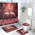 thumbnail image 1 of Juego de 4 cortinas de ducha con diseño de flamencos rosados, diseño de pájaros románticos de fantasía y corazón de amor con alfombras antideslizantes, tapa de inodoro y alfombrilla de baño, juego de, 1 of 4