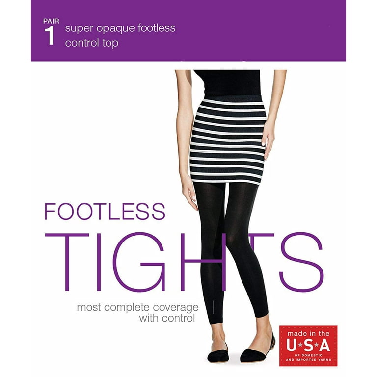 No nonsense Women's Super Opaque Control Top Footless Tights 1 Pair Pack  Black XXL 