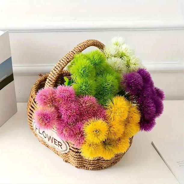 Flores de diente de león de plástico - Pack de 10 tallos florales artificiales para decoración del hogar, rosa, morado, verde, blanco, amarillo