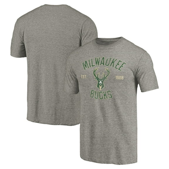 Men's Gray Milwaukee Bucks Team Heritage Tri-Blend T-Shirt
