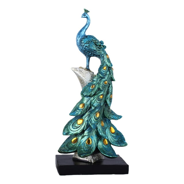 Estatua decorativa de pavo real, escultura decorativa de Hauskunst, figura de pavo real para gabinete L azul
