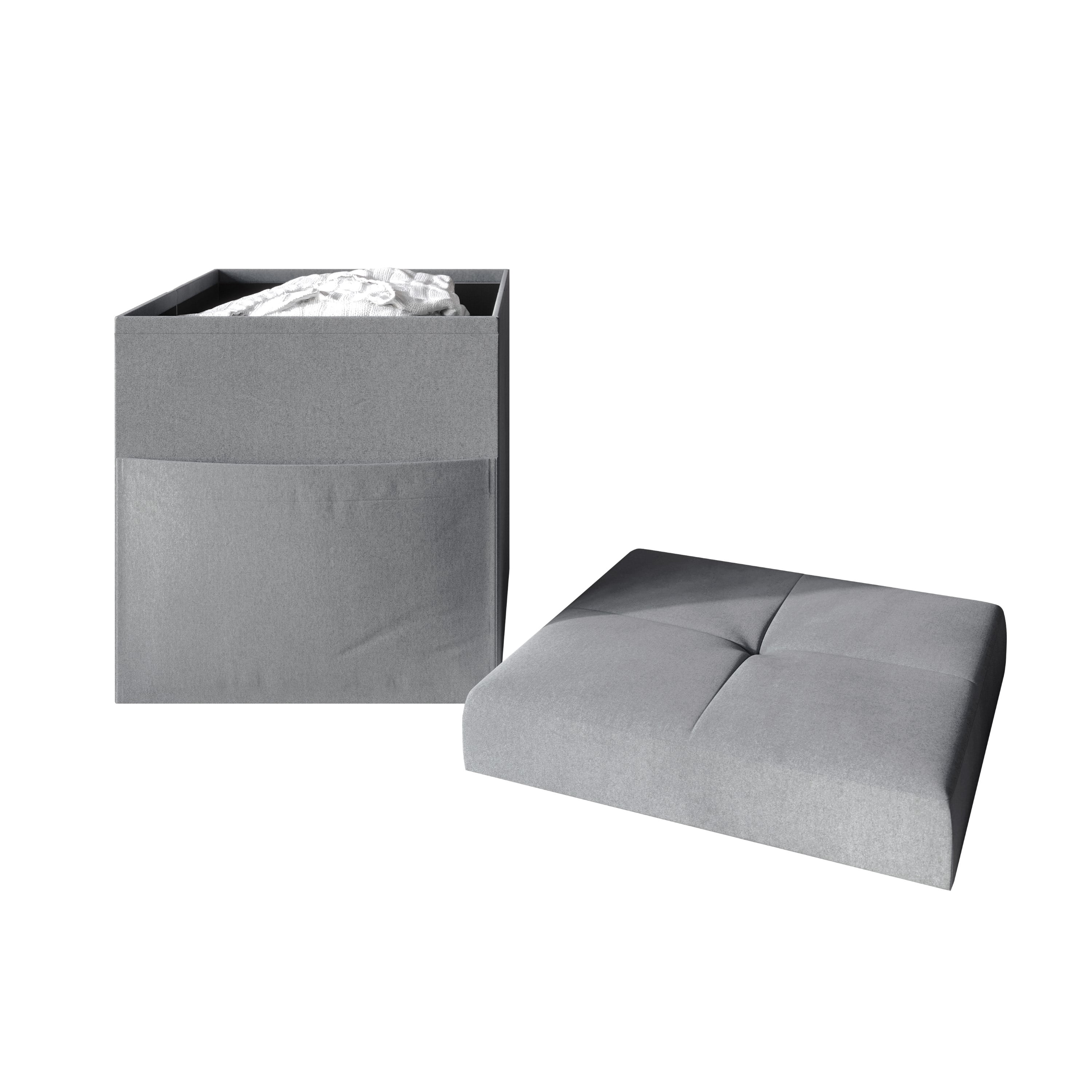 Home Design Chico 12" Tufted Upholstered Folding Storage Bench with Deep Cushion and Front Pocket, Multi-Purpose Rectangular Design for Bedroom, Entryway, or Living Room, Dark Gray