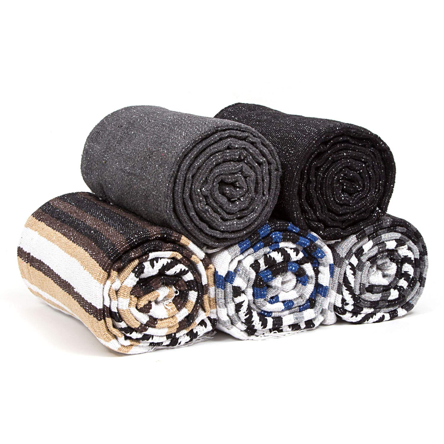 Americanflat Authentic Mexican Yoga Blanket - Soft Woven Cotton and Polyester Falsa Blanket in Blue Striped