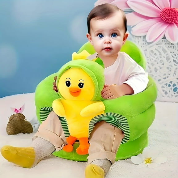 Kids Plush Elephant Chair with Backrest – Soft Learning Seat for Toddlers, Gray/Red/Yellow, Supports Sit & Stand Practice, Safe & Comfortable