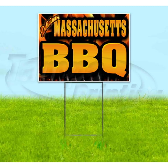Massachusetts BBQ (18" x 24") Yard Sign, Includes Metal Step Stake