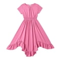 thumbnail image 4 of VNKIDY Girls Kids Solid Color Short Sleeve Crewneck Maxi Dress Elastic Waist Ruffled Hem Flowy Casual Dress For Daily Party Wear Cozy Dress, 4 of 4