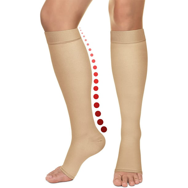 Open Toe Medical Compression Socks for Women & Men 20-30 mmHg - Toeless Compression  Stockings Circulation Support - Walmart.com