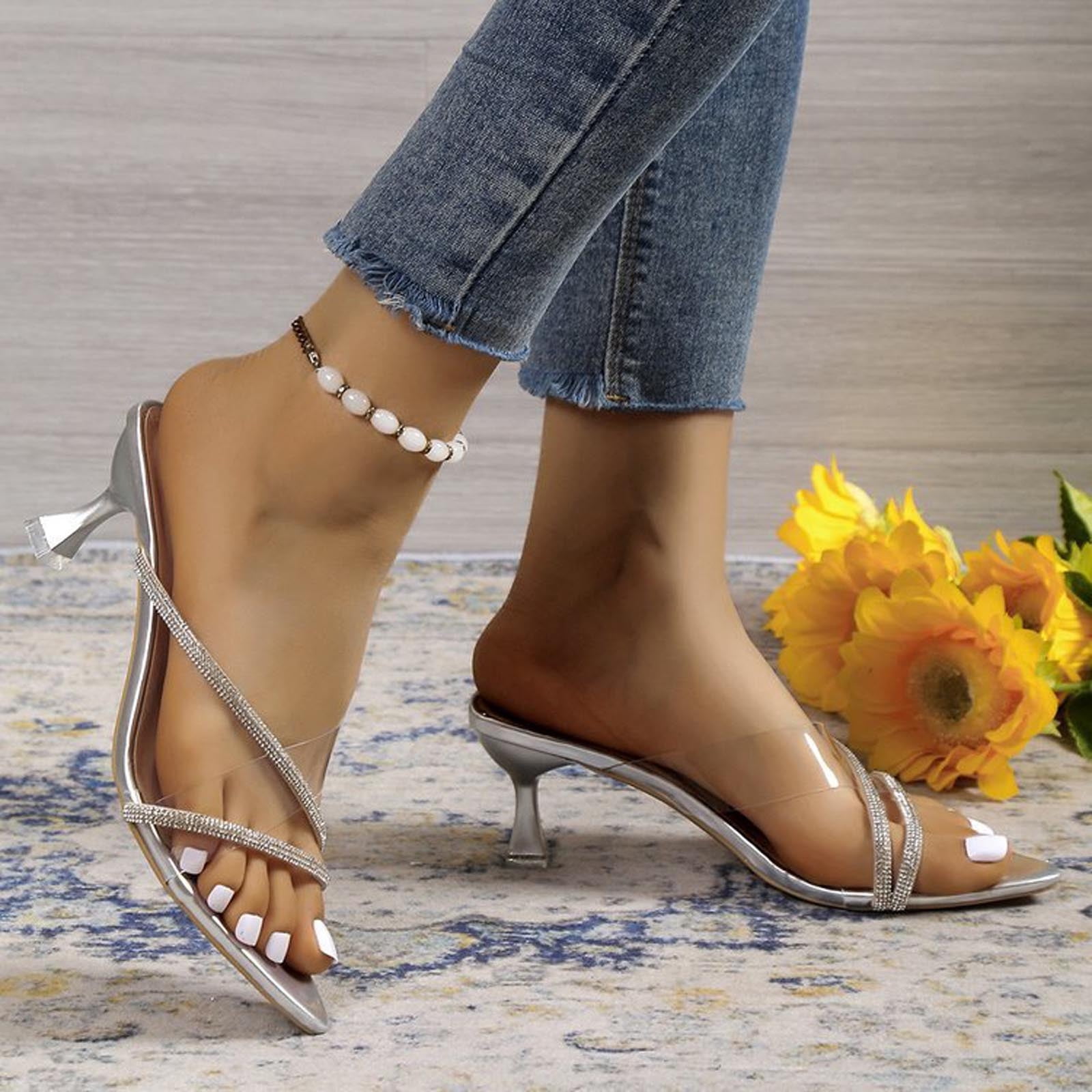 Sparkly Diamante Strappy Square Toe Block Heel Double Platform High He –  FloralKini