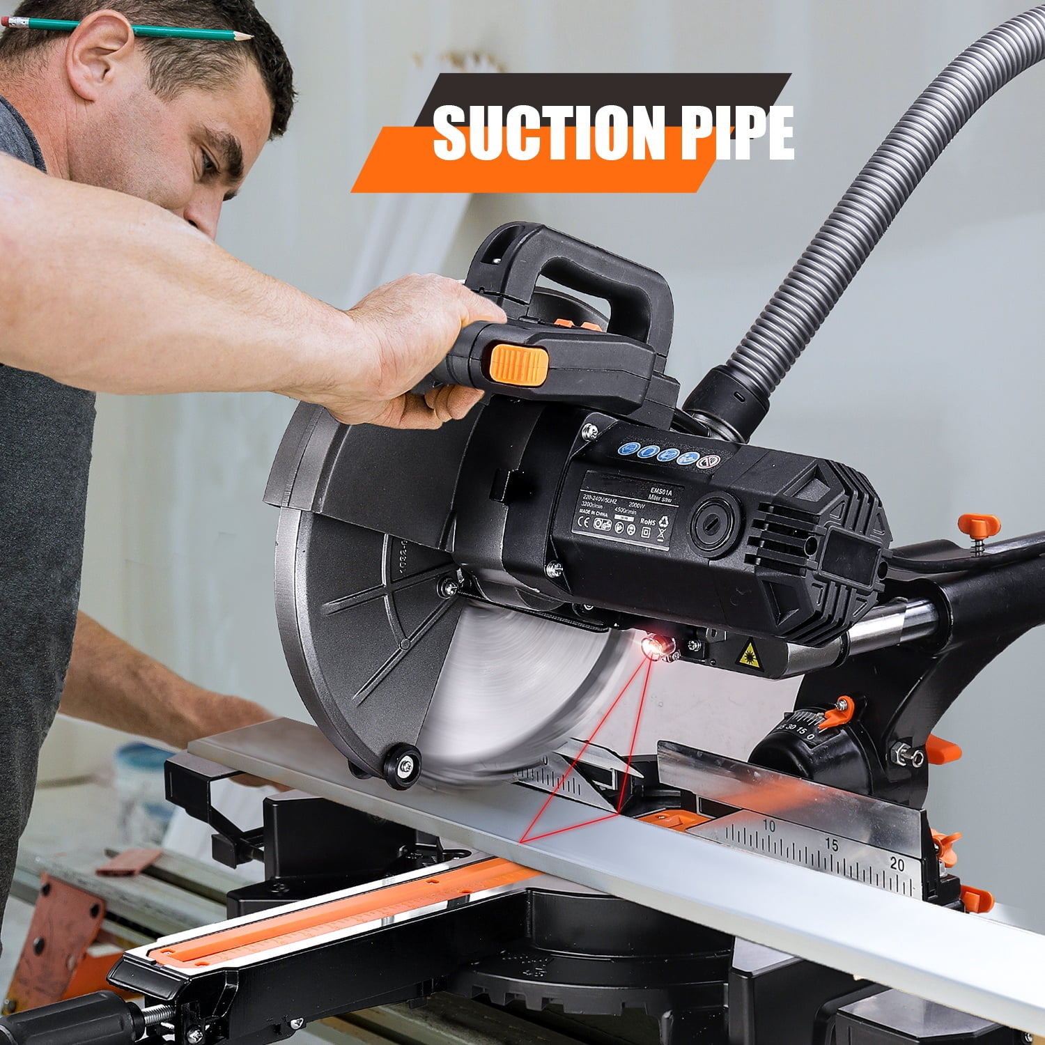 DOVAMAN 10-Inch Sliding Compound Miter Saw, 15-Amp Power Miter Saw with 3 Blades, Dual-Speed 4500/3200 RPM Sliding Miter Saw for Wood, PVC & Soft Metal, Laser Guide