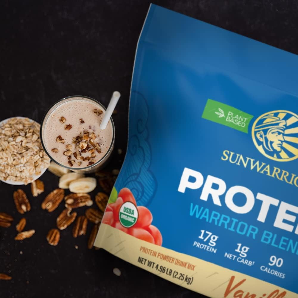 Sunwarrior Warrior Blend Vegan Protein Powder with BCAA Amino Acids, Vanilla, 4.96 Lbs (90 Servings)