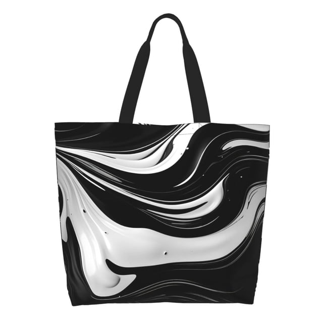 Balery Abstract Black White Swirls Bolsa Tote Estilo Estético con Cremalleras, Bolsa de Hombro, Bolsa de Compras Grande y Plegable