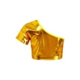 thumbnail image 2 of Yruioon Kids Girls One Shoulder Crop Tank Hip Hop Dance Shirts Sparkly Jazz Top Cheerleading Stage Gold 120, 2 of 7