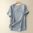 thumbnail image 4 of Birdeem Blouses pour Femmes Décontractées Col en V Été Broderie Couleur Unie Rétro Manches Courtes, 4 of 10