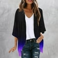 thumbnail image 2 of Htigea Women's Open Front Cardigan Lightweight 3/4 Sleeve Kimono Shawl Tops Chiffon Summer Beach Vacation Swimsuit Cover Ups Purple L, 2 of 5