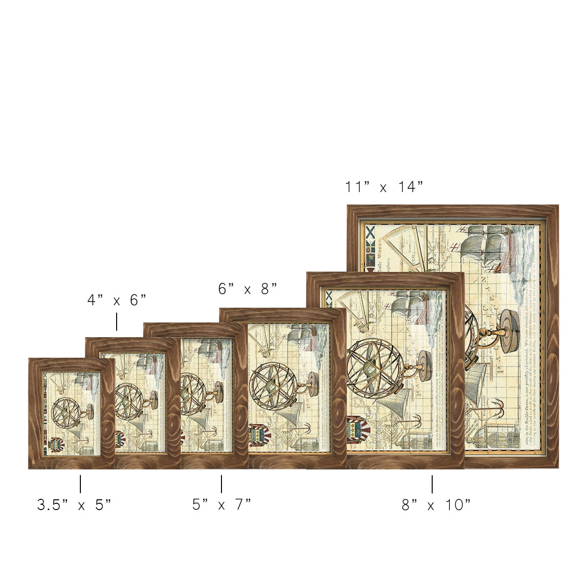 Nautical Map I -Framed Print w/glass-Walnut