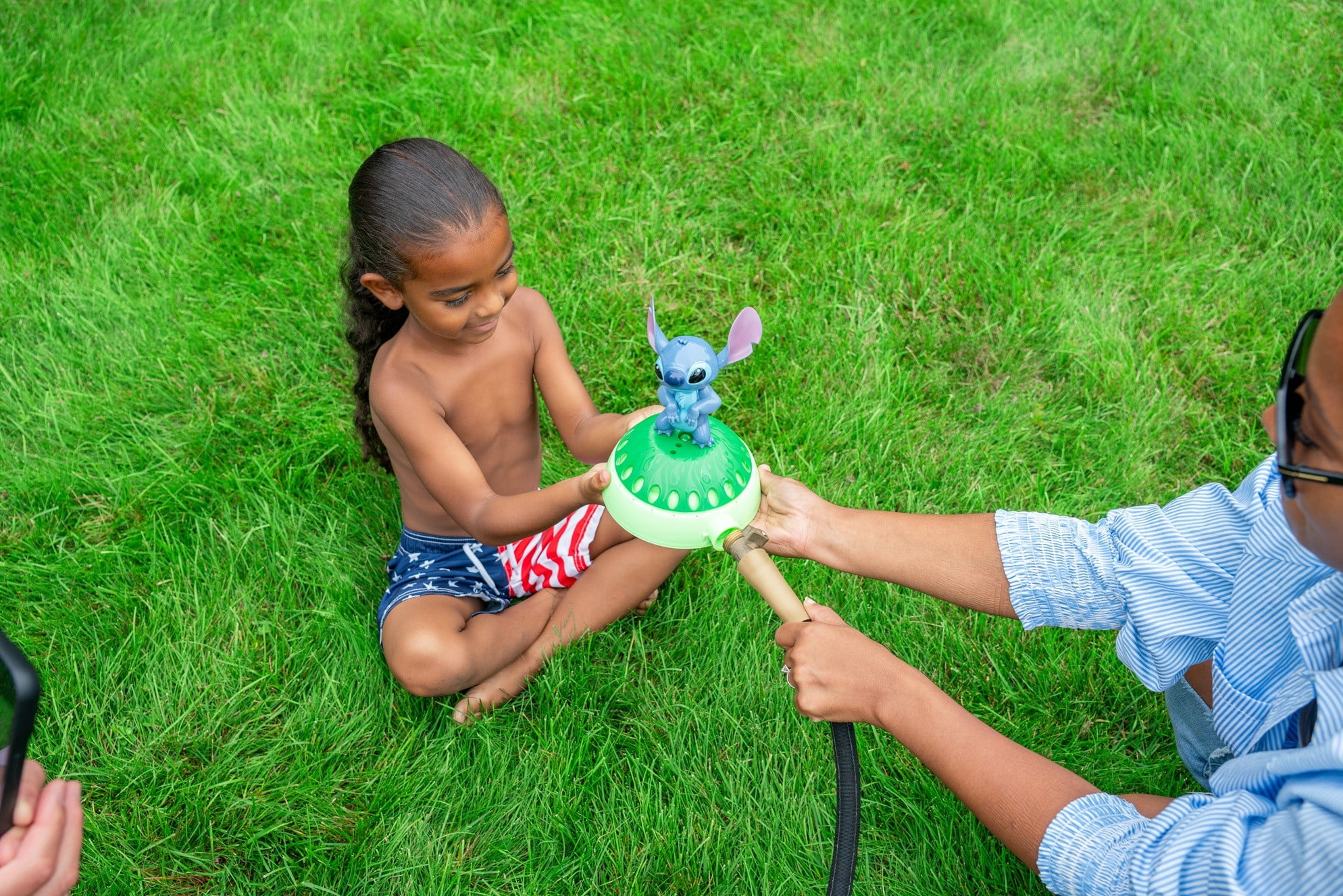 Disney Stitch Kids Spinning Water Sprinkler, Easy Hose Attachment