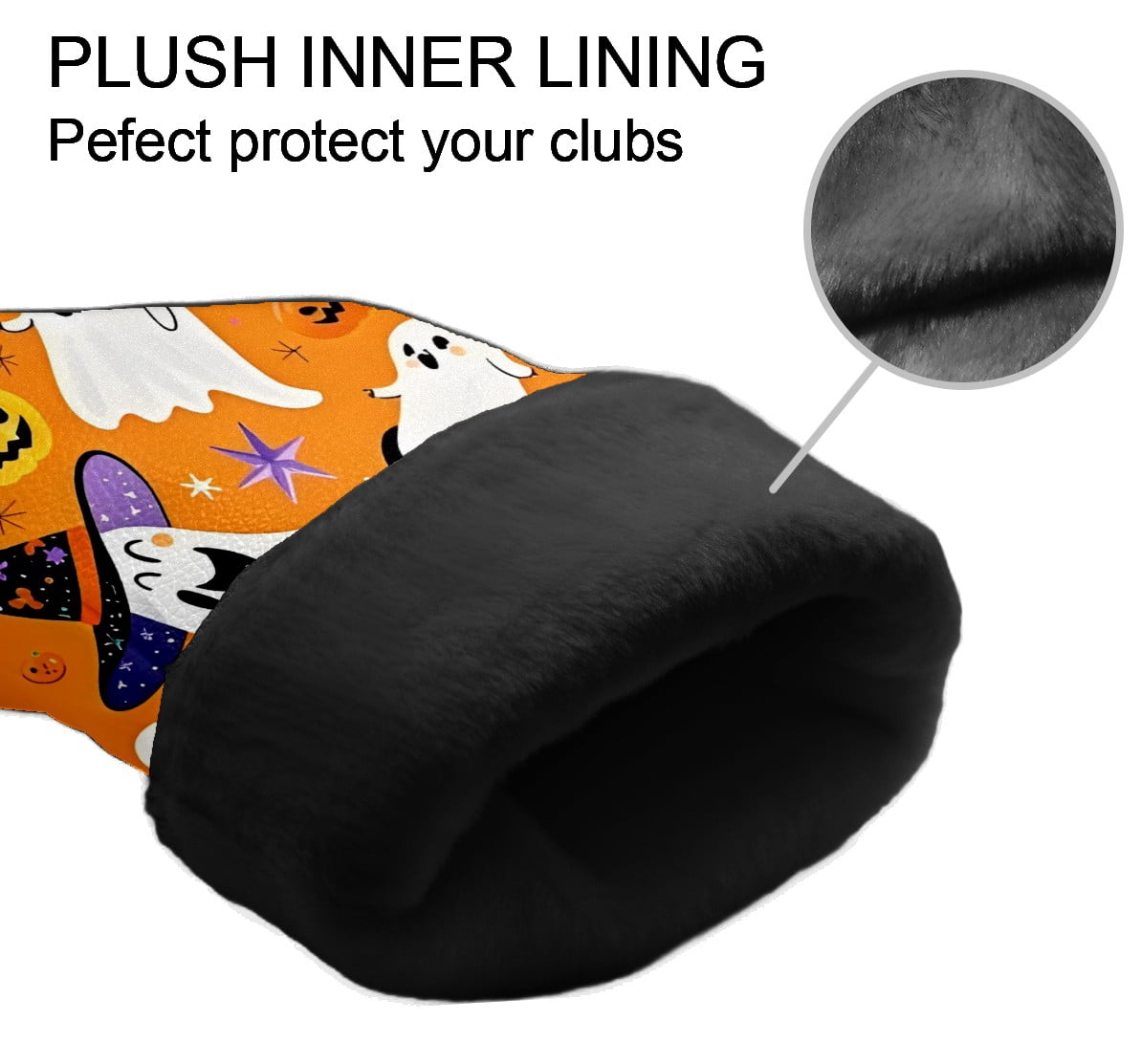 Golf Club Covers, Orange GhostPumpkin Premium PU Leather Driver Hybrid Putter Head Covers with Velvet Lining, Waterproof Golf Gifts for Men Women
