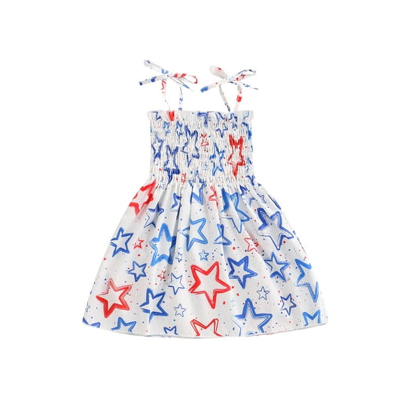 Bouanq 4th of july baby girl outfits Stripe Dress Independence Day Outfits Kids Patriotic Clothes July 4th Toddler Girls Stripe Dress 1- 6 Years