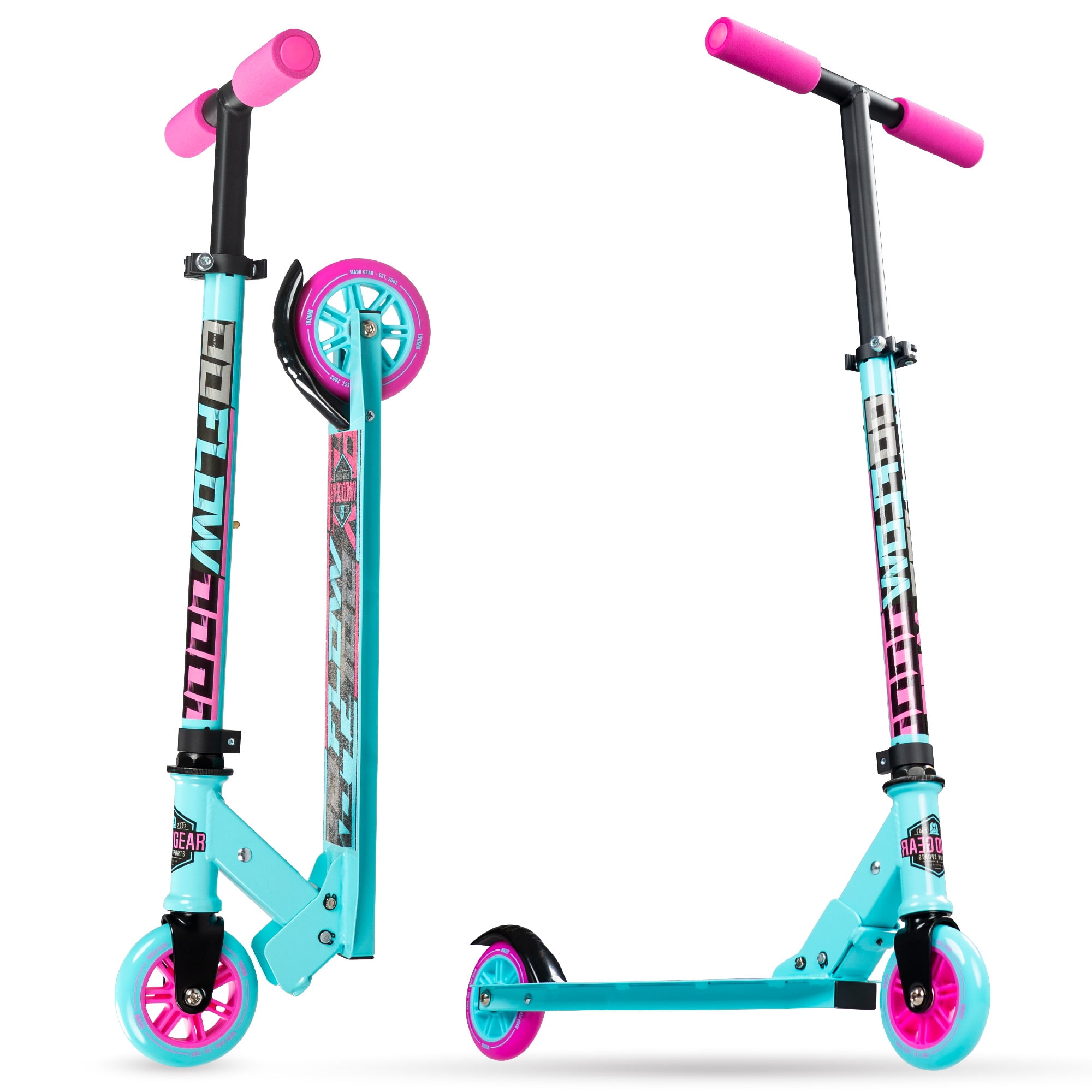 Folding Kick Scooter for Kids Ages 5–10 – Carve 100 – Lightweight Steel Frame, Adjustable Handlebar, Smooth 100 mm Wheels – Teal – Madd Gear, 3 Years & Up Folding Scooter